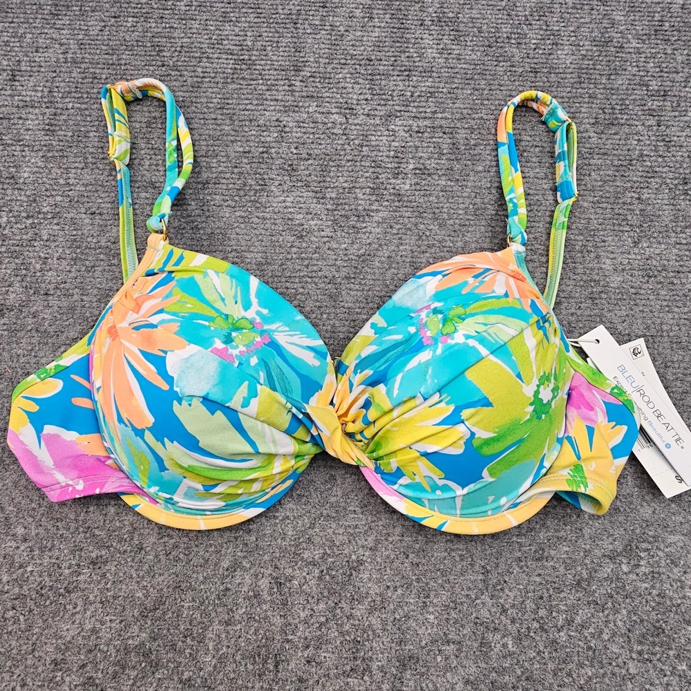 Bleu‎ Rod Beattie Bikini Top Women Size 8 Multi Floral Underwire Twist Front NWT